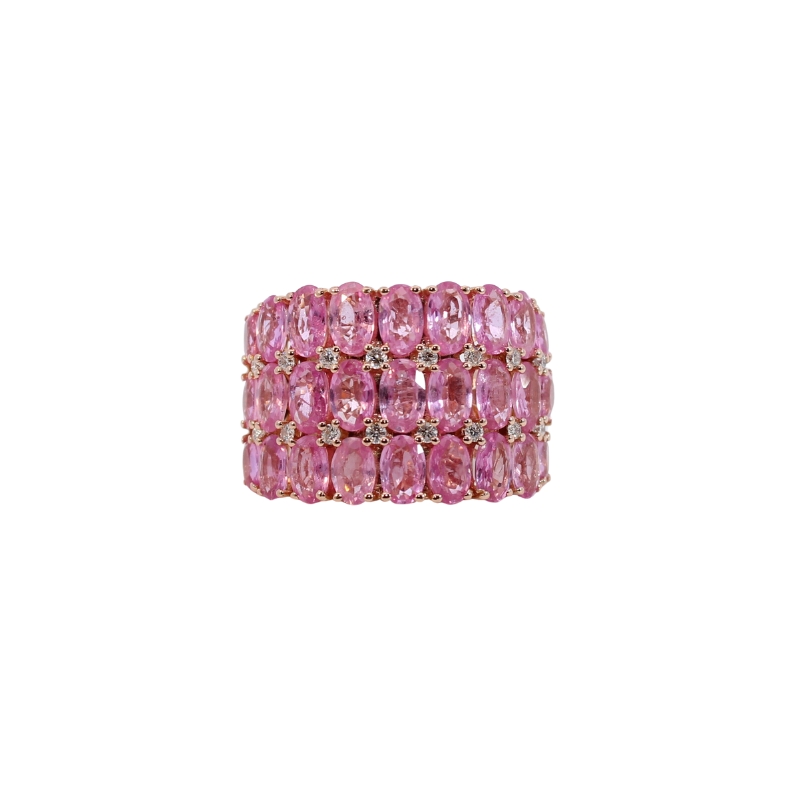 Estate 18 Karat Rose Gold Pink Sapphire And Diamond Band